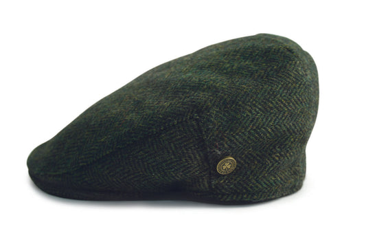 Herringbone Wool Flat Cap 58cm Green