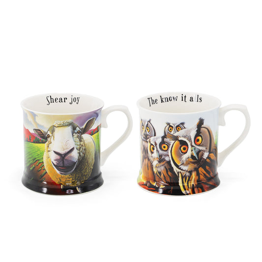 Eoin O'Connor Beyond the Herd Set 2 Tankards (Sheep, Owls)