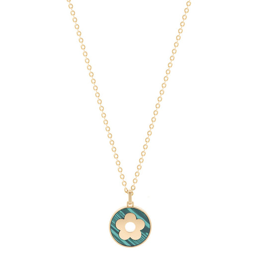 Fleur Collection Green Malachite Disc Pendant Gold