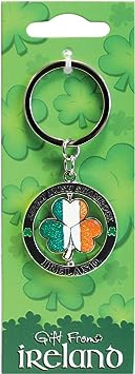 Tri Colour Shamrock Spinner Keyring