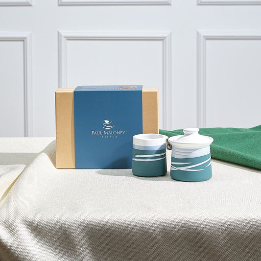 Paul Maloney Pottery Teal Milker & Sugar Bowl