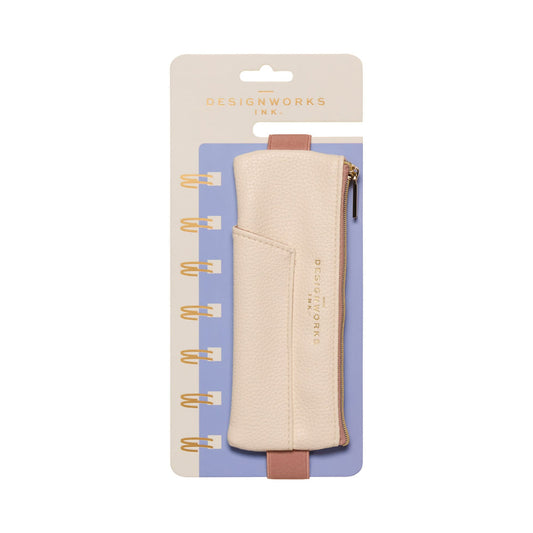 Vegan Leather Pen Pouch - Cream and Taupe