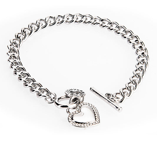 Silver Diamante Heart Toggle Bracelet