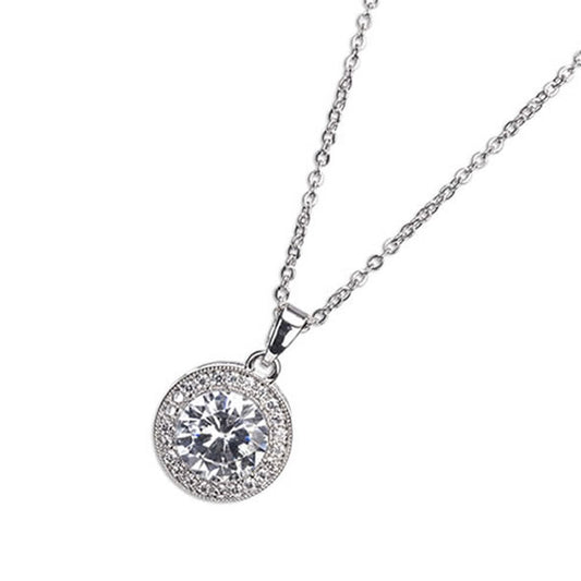 Silver White Stone & Diamante Pendant Necklace