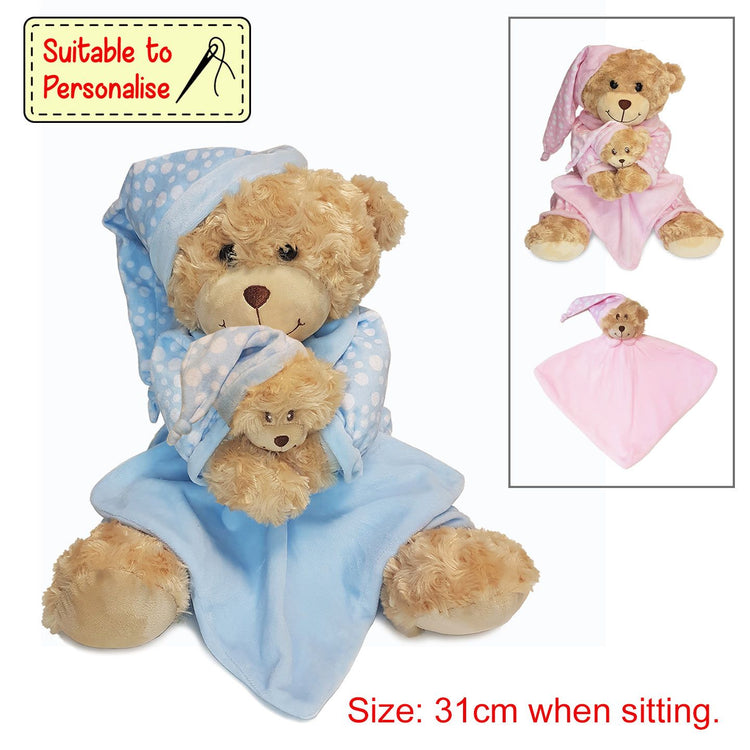 Blue Bedtime Bear with Comforter