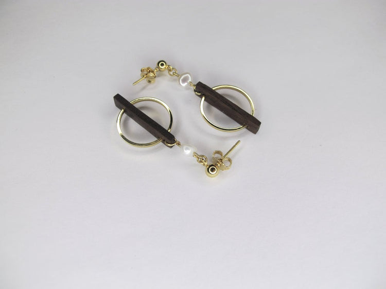 Pearl & Walnut Abstract Earrings