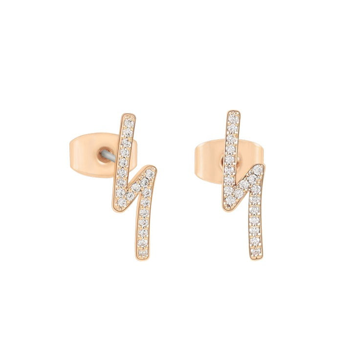 Lightning Stud Earrings with Gold
