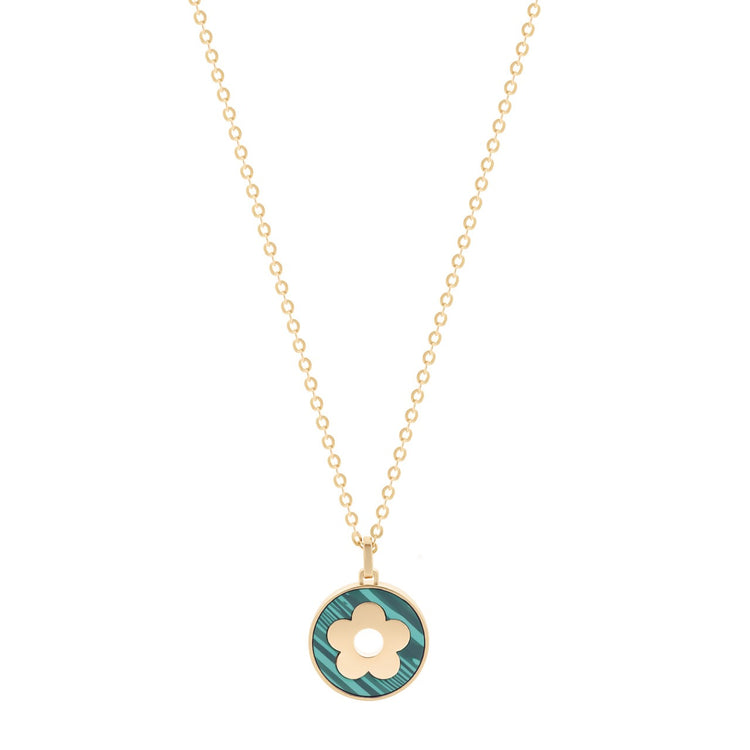 Fleur Collection Green Malachite Disc Pendant Gold