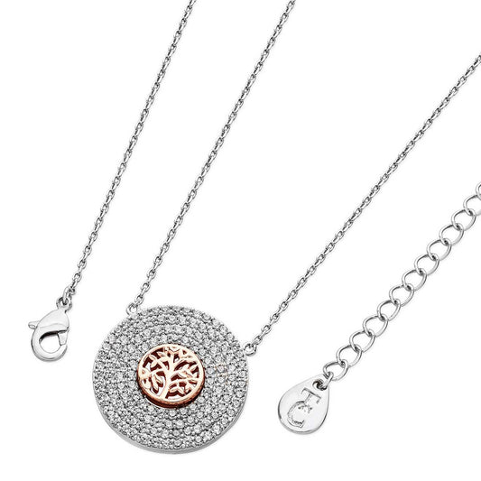 Silver Pendant With 3 Drop Silver Pave Pendant With Tree of Life In Centre