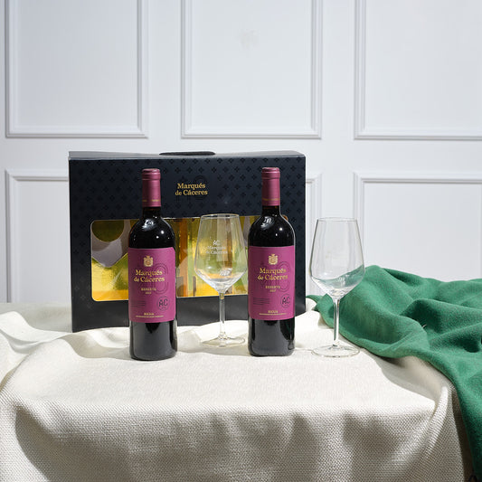 MARQUES DE CACERES 2 BOTTLE RESERVA 75cl in Gift Carton with 2 Glasses