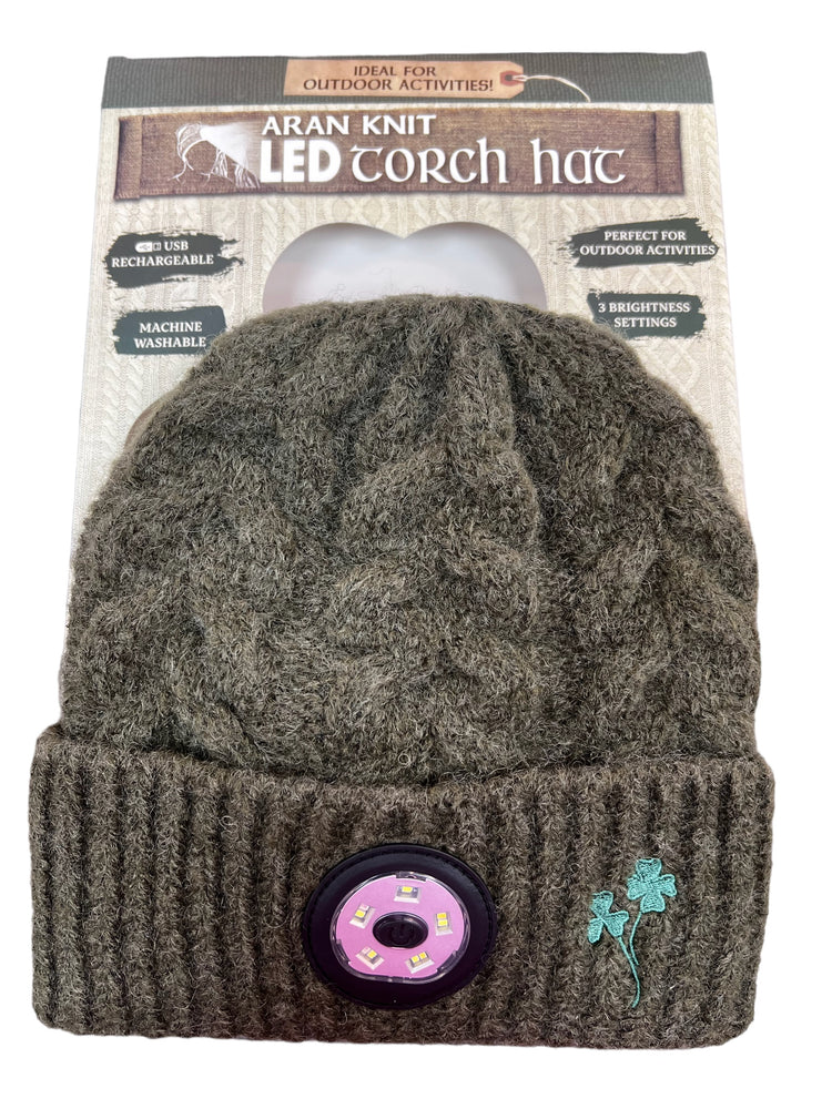 Aran look cable knit shamrock LED hat