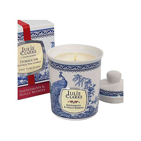 Snow Drops and Holly Berries PEACOCK CANDLE