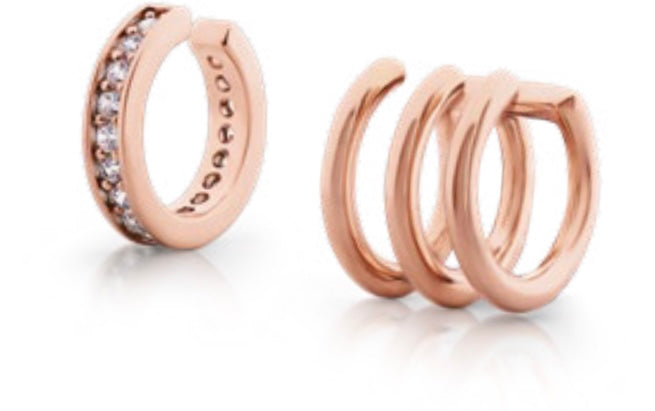 Rose gold stone set and triple cuff earring set