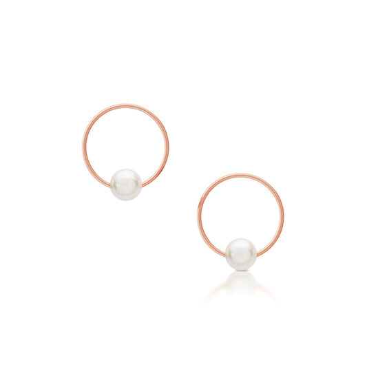 Rose gold pearl and circle earrings
